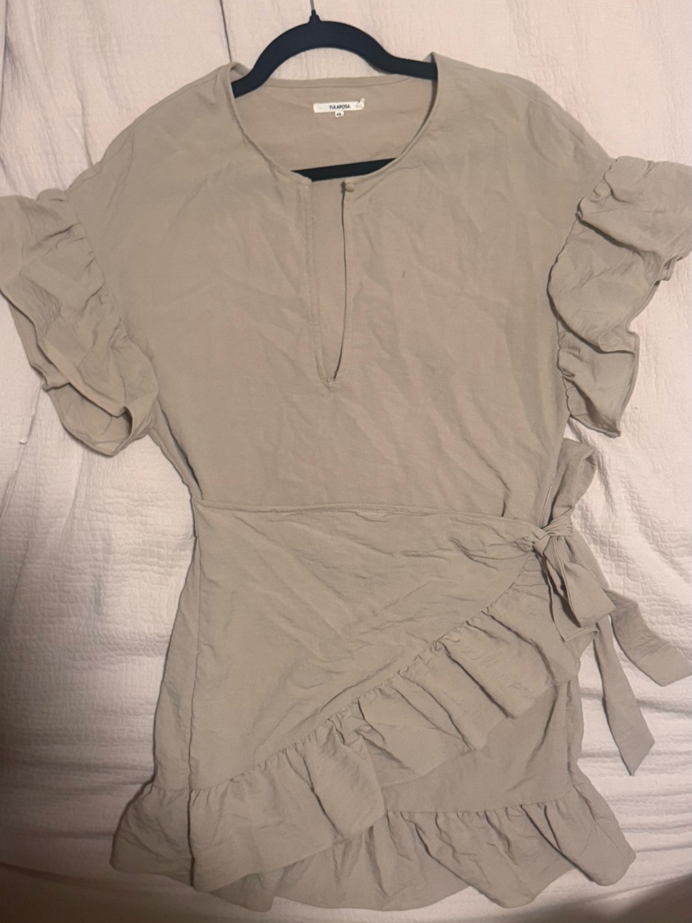 Tularosa Beige Ruffle Tie-Waist Mini Dress